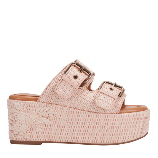 Marc Fisher Poppy Platform Slide Sandal - Light Pink Raffia