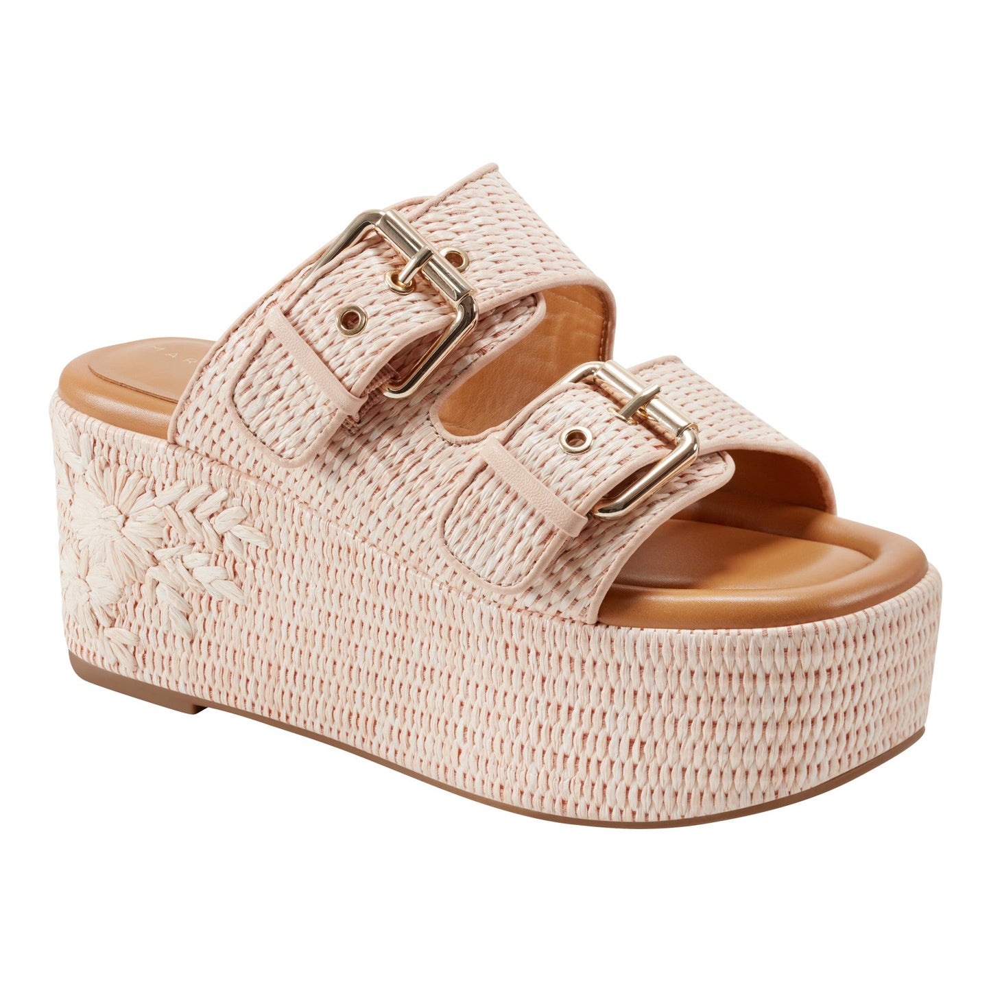 Marc Fisher Poppy Platform Slide Sandal - Light Pink Raffia