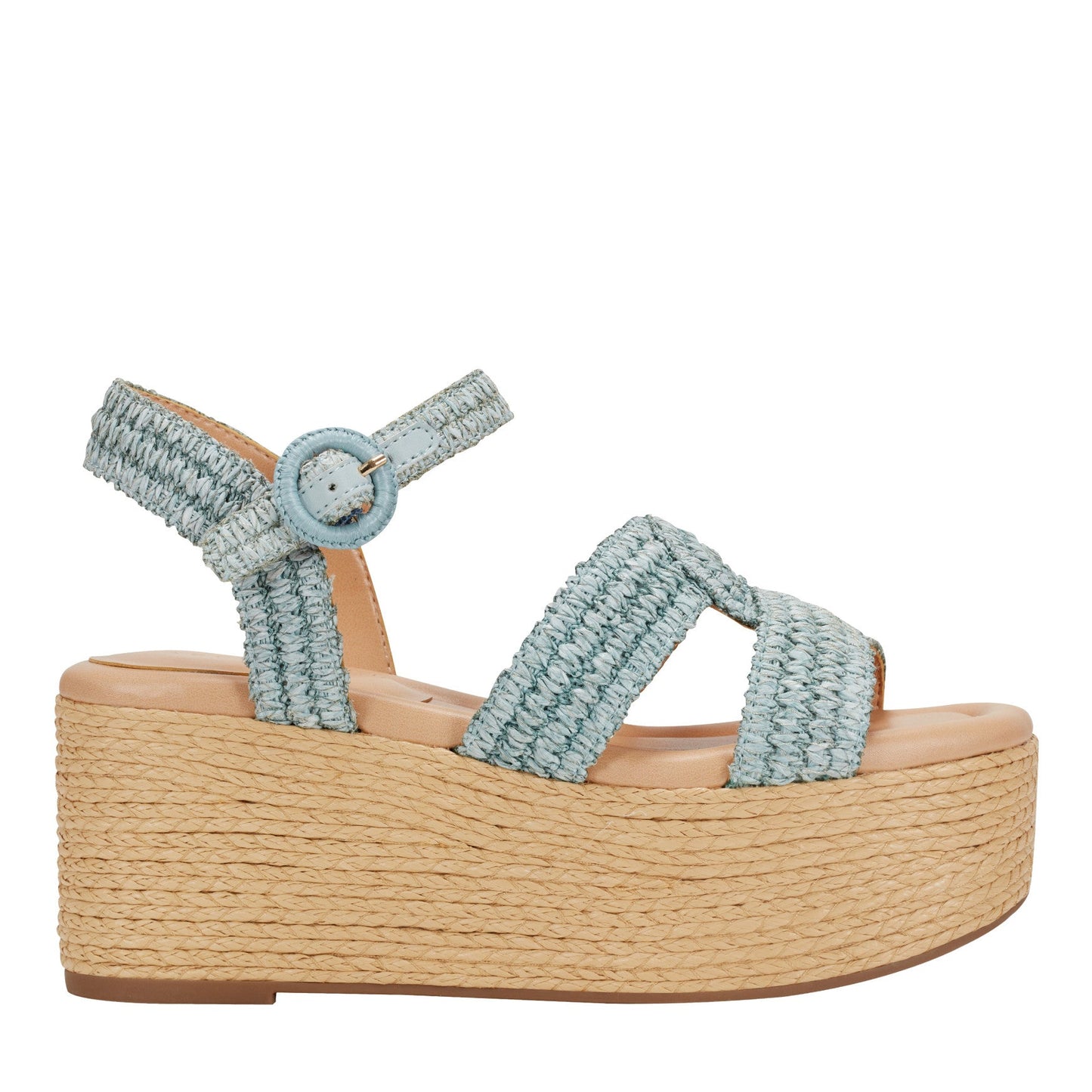 Marc Fisher Payley Platform Wedge Sandal - Light Blue Raffia