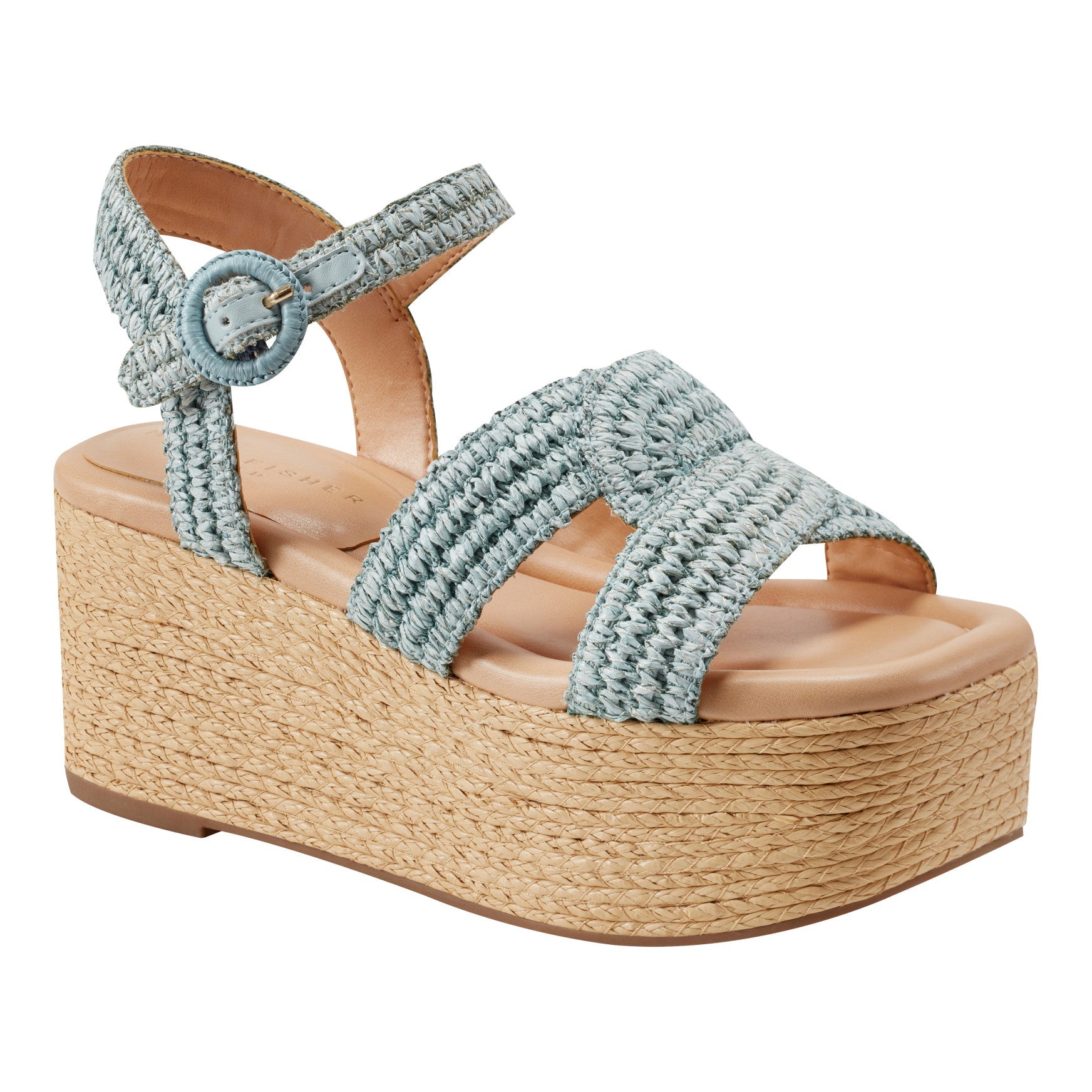 Marc Fisher Payley Platform Wedge Sandal - Light Blue Raffia