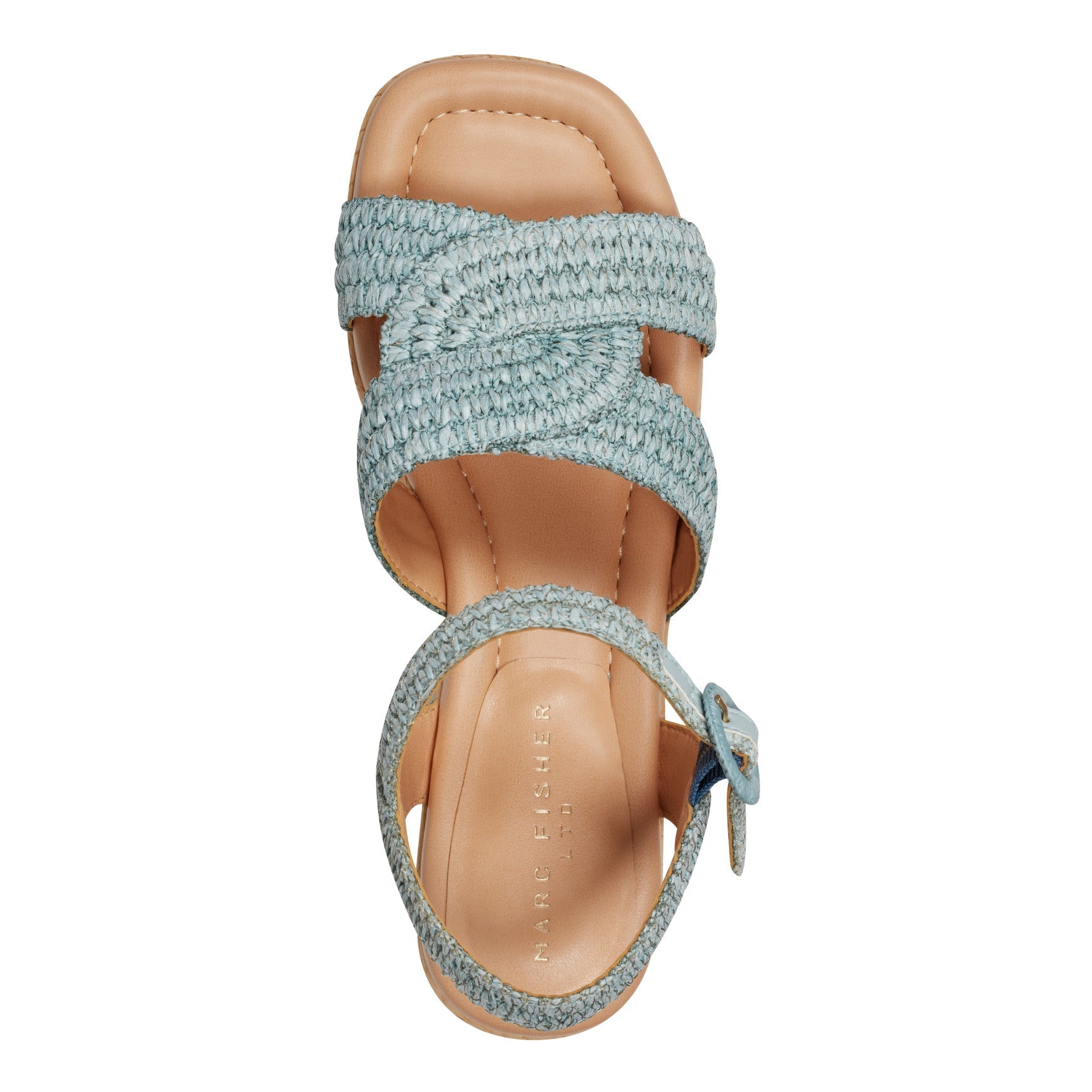 Marc Fisher Payley Platform Wedge Sandal - Light Blue Raffia