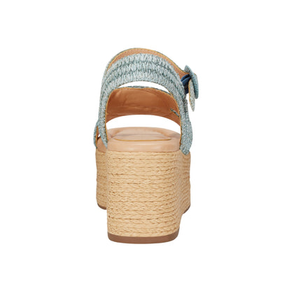 Marc Fisher Payley Platform Wedge Sandal - Light Blue Raffia