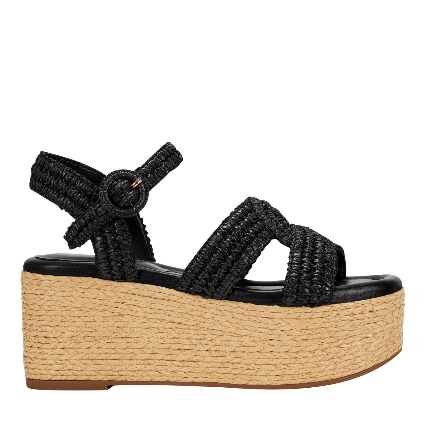 Marc Fisher Payley Platform Wedge Sandal - Black Raffia