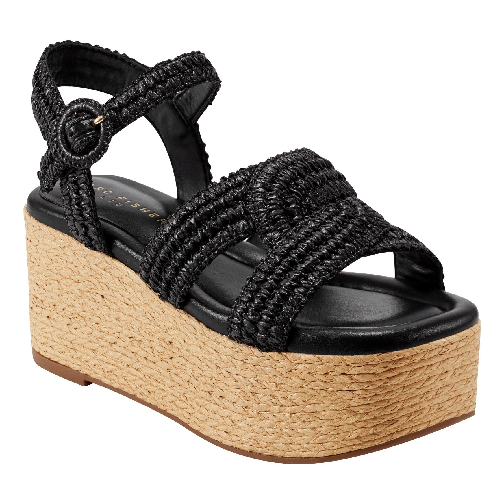 Marc Fisher Payley Platform Wedge Sandal - Black Raffia