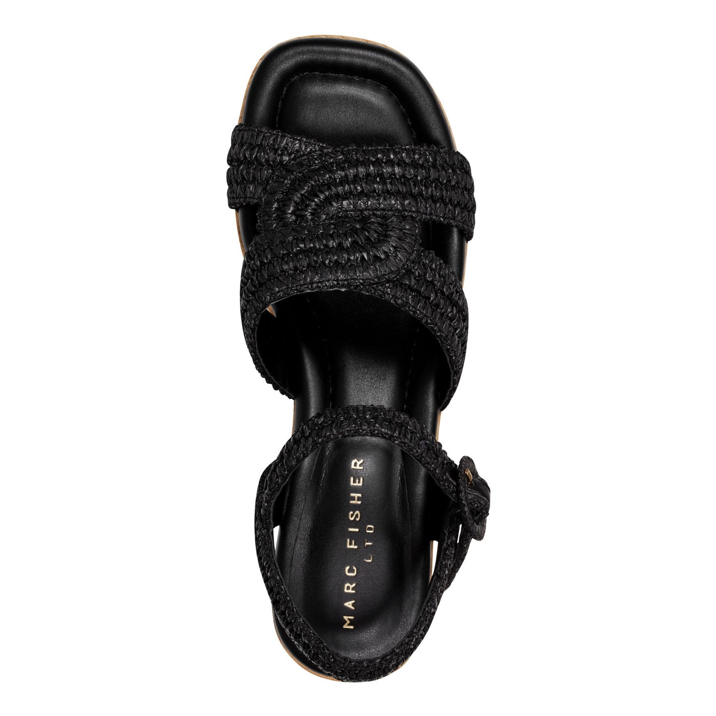 Marc Fisher Payley Platform Wedge Sandal - Black Raffia