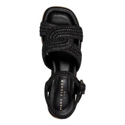 Marc Fisher Payley Platform Wedge Sandal - Black Raffia