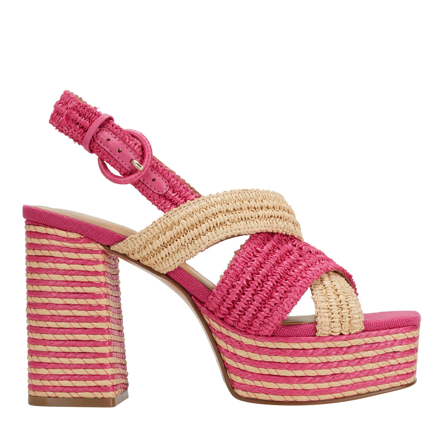 Marc Fisher Caddy Platform Sandal - Natural/Pink Raffia