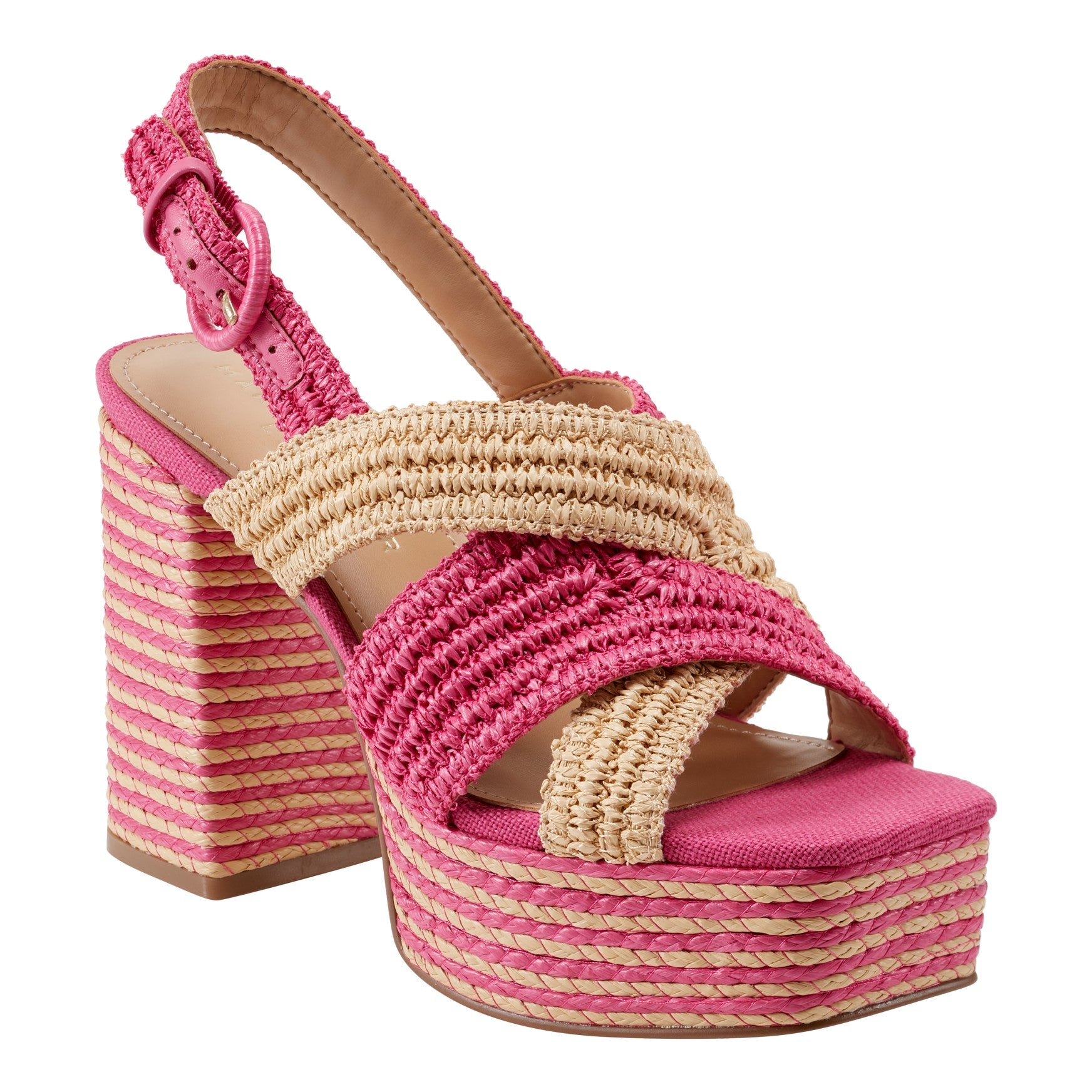 Marc Fisher Caddy Platform Sandal - Natural/Pink Raffia