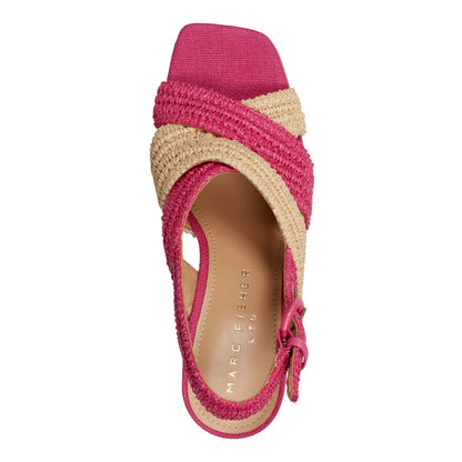 Marc Fisher Caddy Platform Sandal - Natural/Pink Raffia