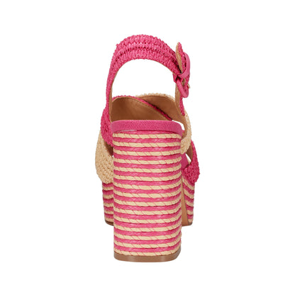 Marc Fisher Caddy Platform Sandal - Natural/Pink Raffia