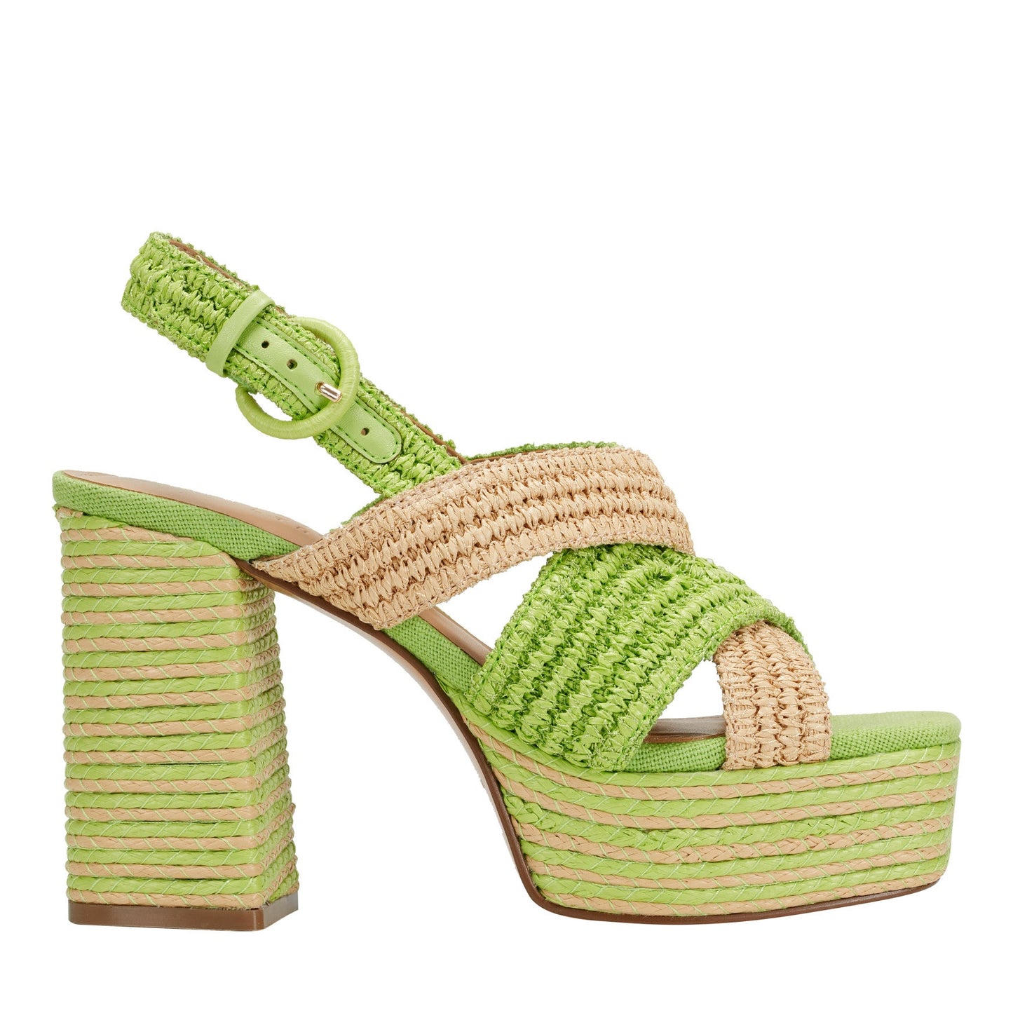 Marc Fisher Caddy Platform Sandal - Natural/Green Raffia
