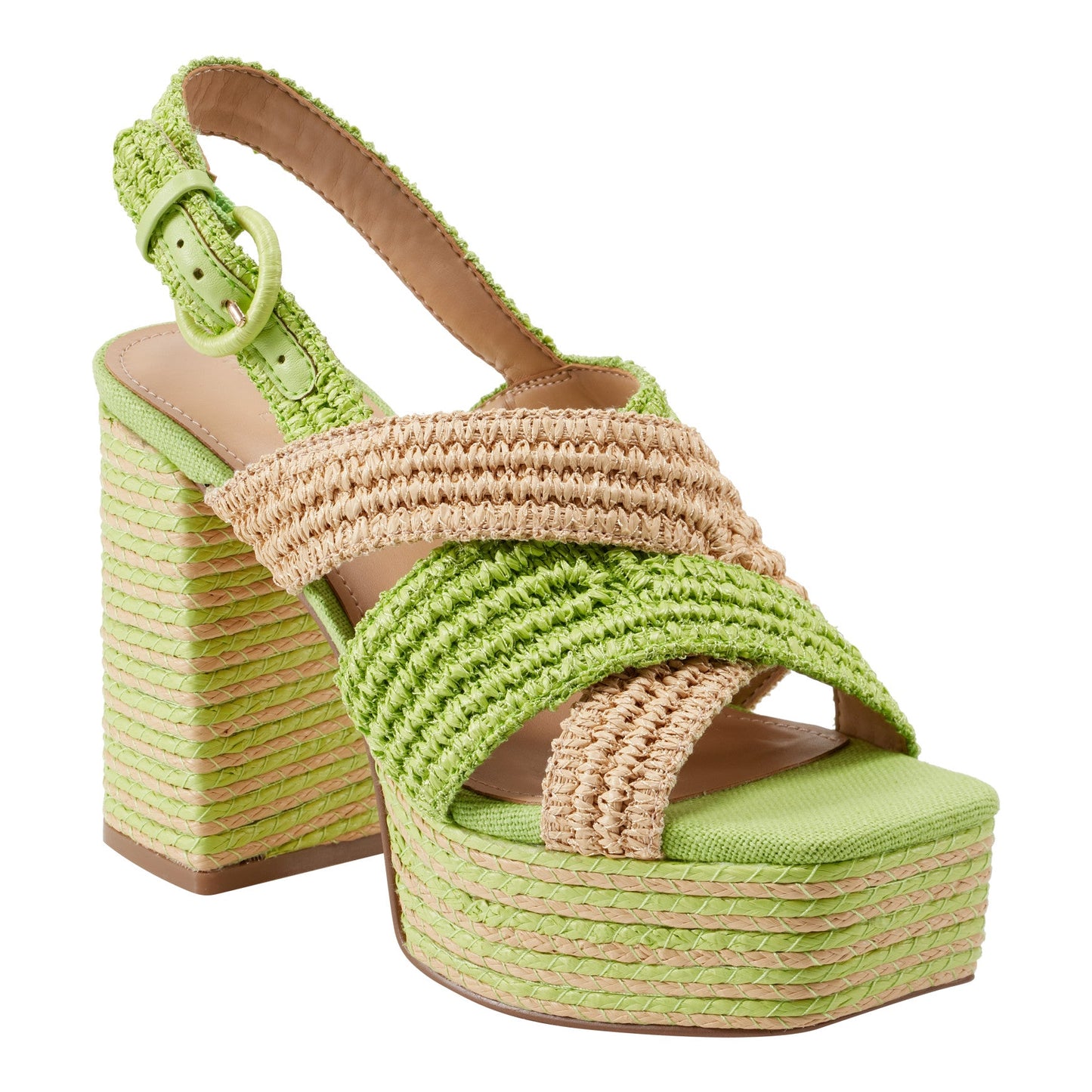 Marc Fisher Caddy Platform Sandal - Natural/Green Raffia
