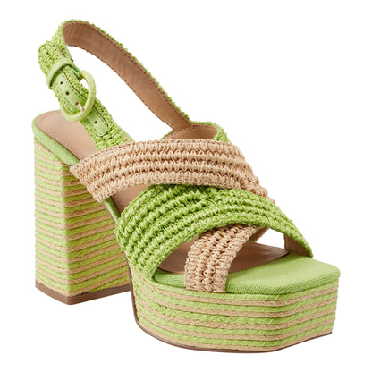 Marc Fisher Caddy Platform Sandal - Natural/Green Raffia