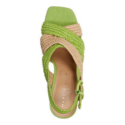 Marc Fisher Caddy Platform Sandal - Natural/Green Raffia