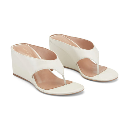 Marc Fisher Udena Wedge Thong Sandal - White Leather