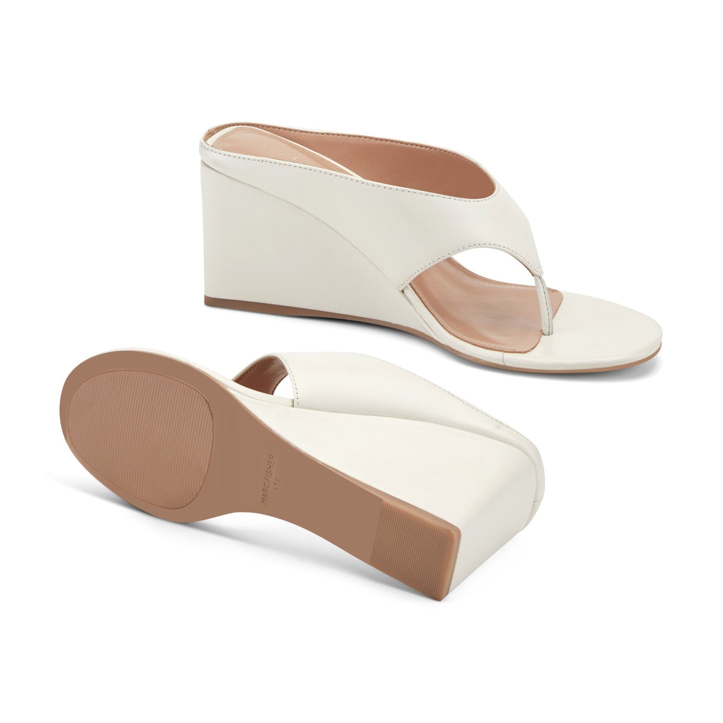 Marc Fisher Udena Wedge Thong Sandal - White Leather
