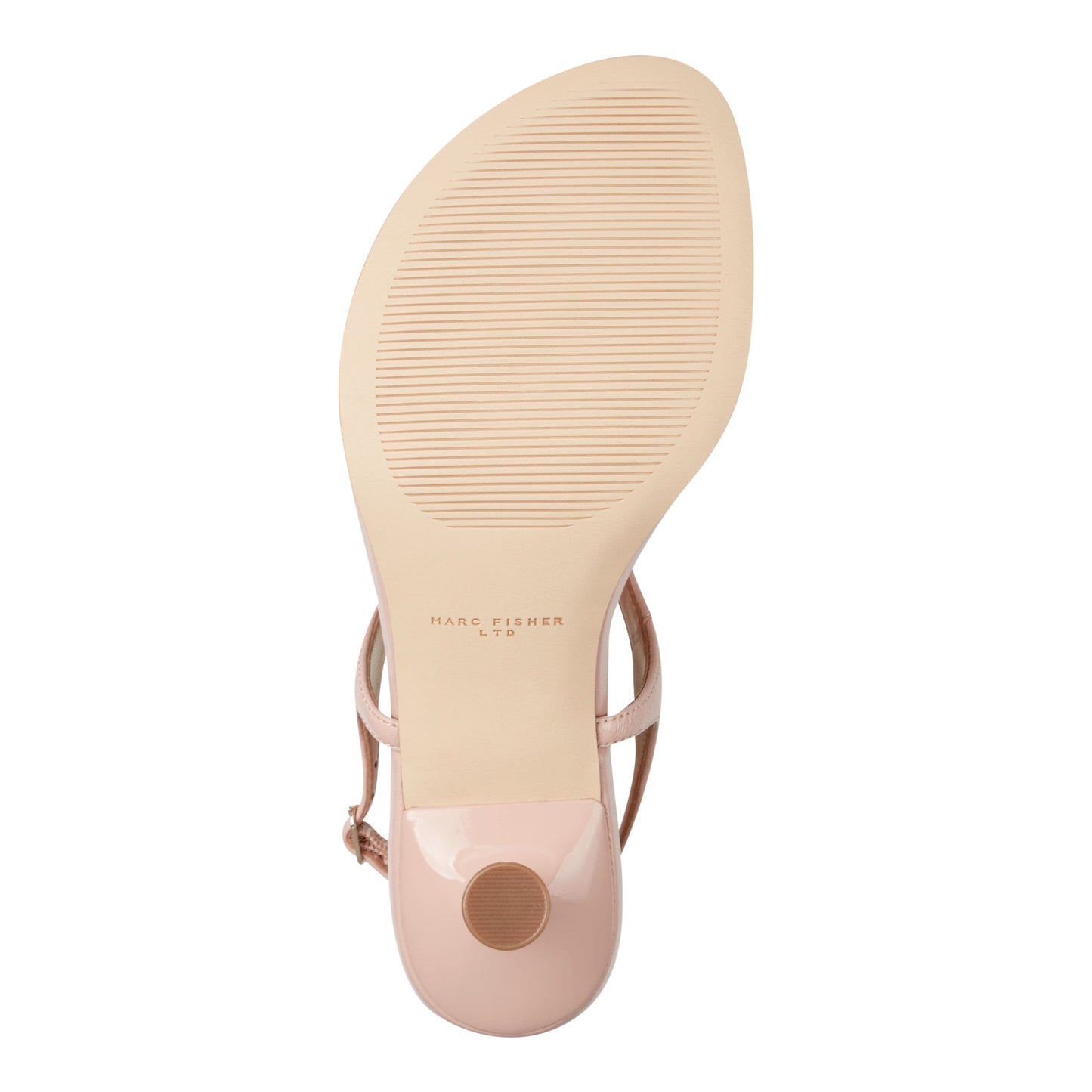 Marc Fisher Pelysa Leather Heeled Thong Sandal - Natural Patent Leather