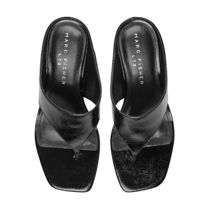 Marc Fisher Adia Leather Thong Sandal - Black Leather