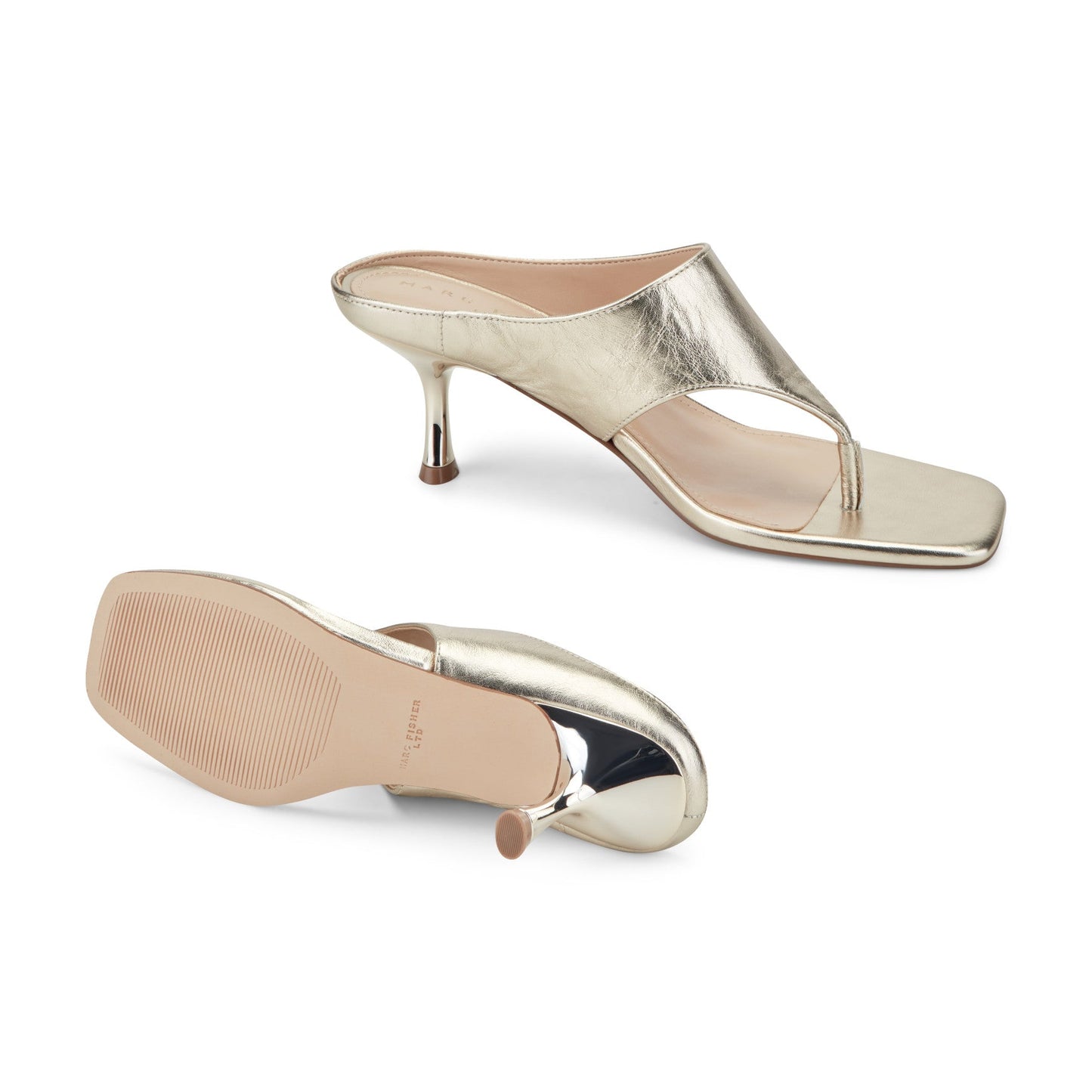 Marc Fisher Adia Leather Thong Sandal - Platino Leather