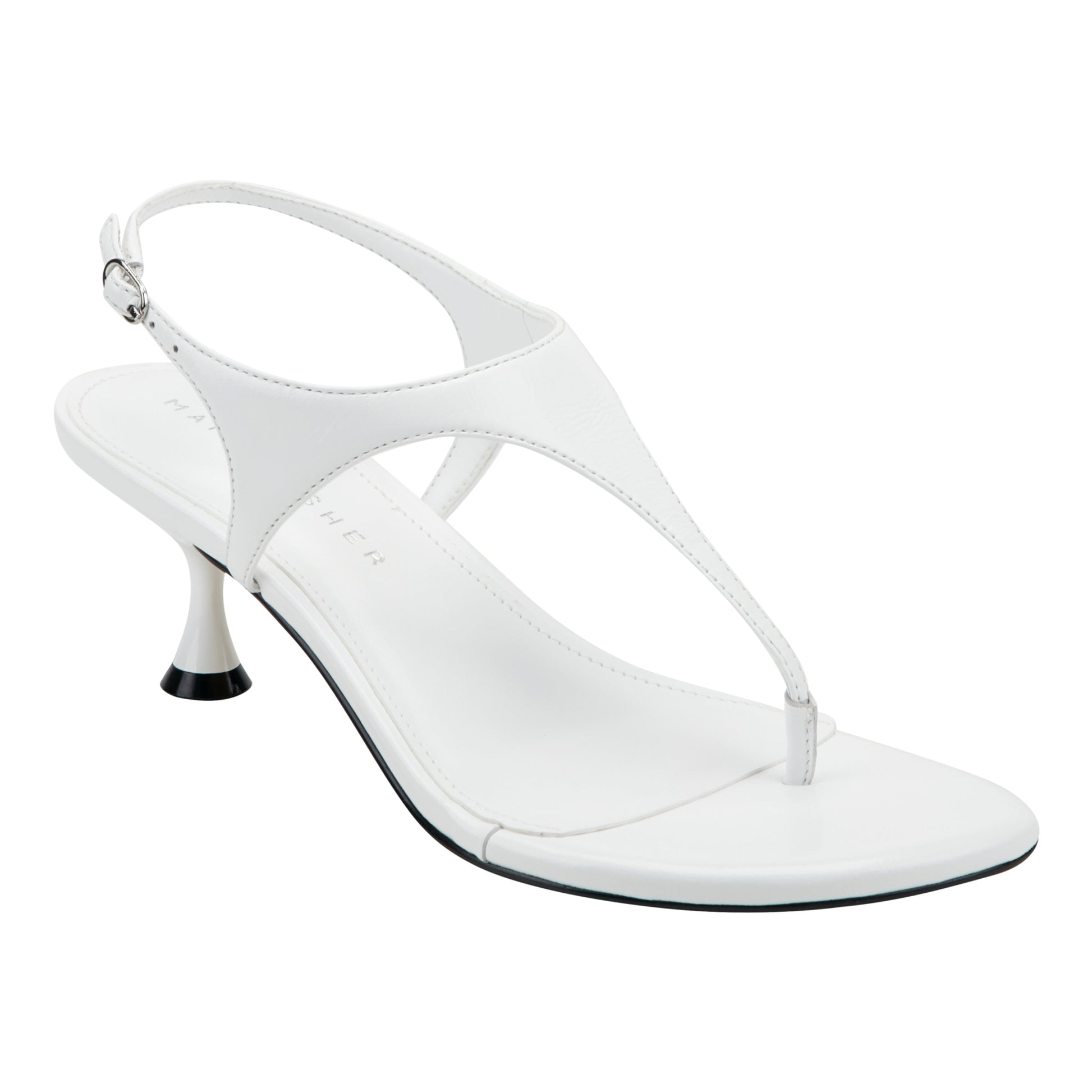 Marc Fisher Pelysa Leather Heeled Thong Sandal - White Patent Leather