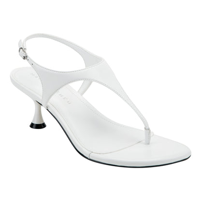 Marc Fisher Pelysa Leather Heeled Thong Sandal - White Patent Leather