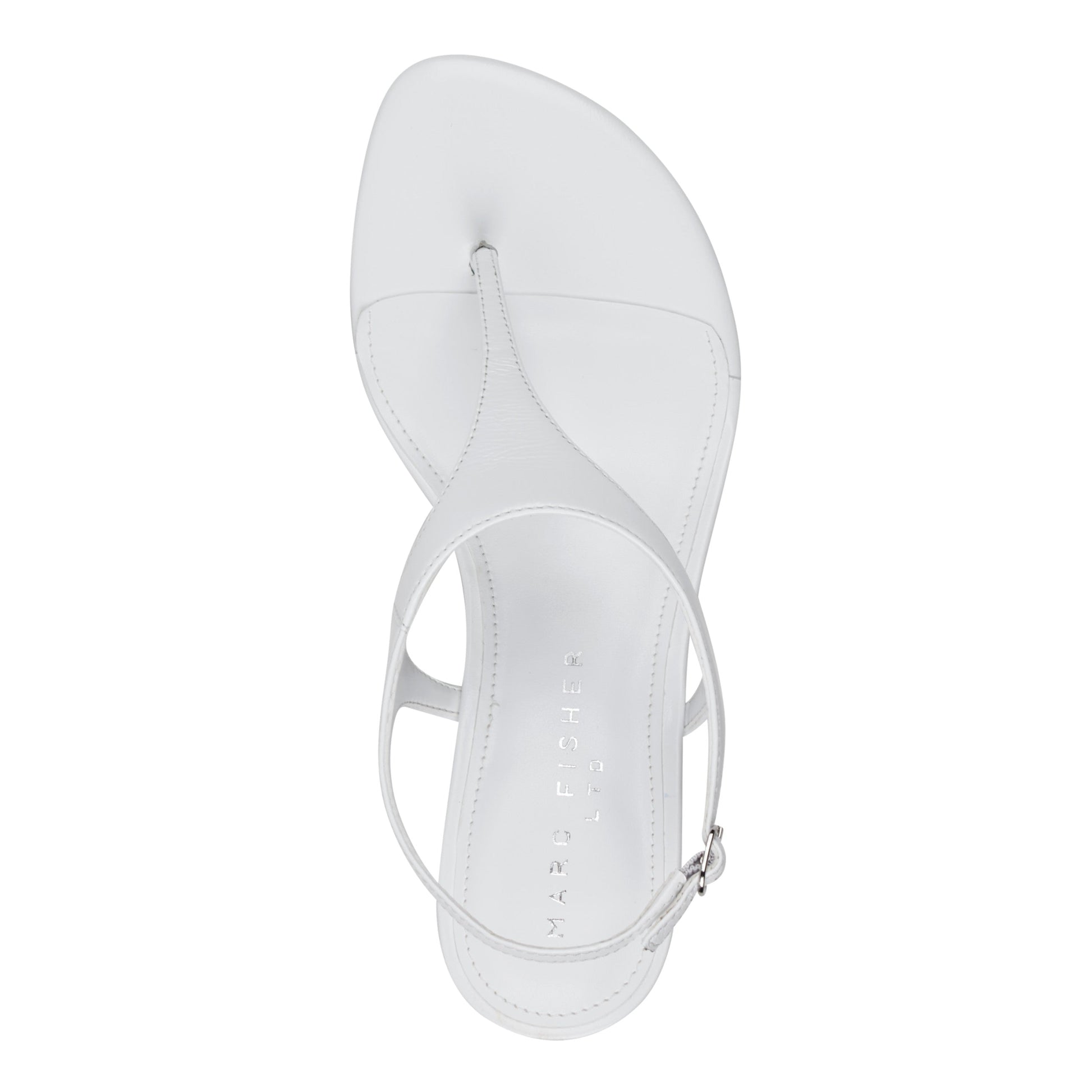 Marc Fisher Pelysa Leather Heeled Thong Sandal - White Patent Leather