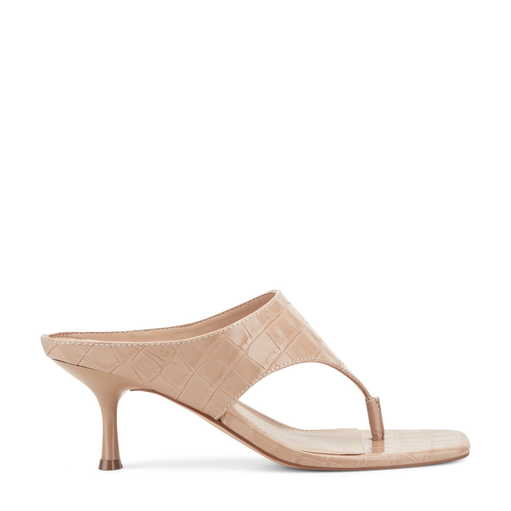 Marc Fisher Adia Leather Thong Sandal - Embossed Natural Leather Croco