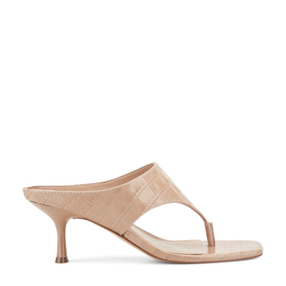 Marc Fisher Adia Leather Thong Sandal - Embossed Natural Leather Croco