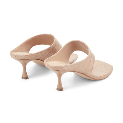Marc Fisher Adia Leather Thong Sandal - Embossed Natural Leather Croco