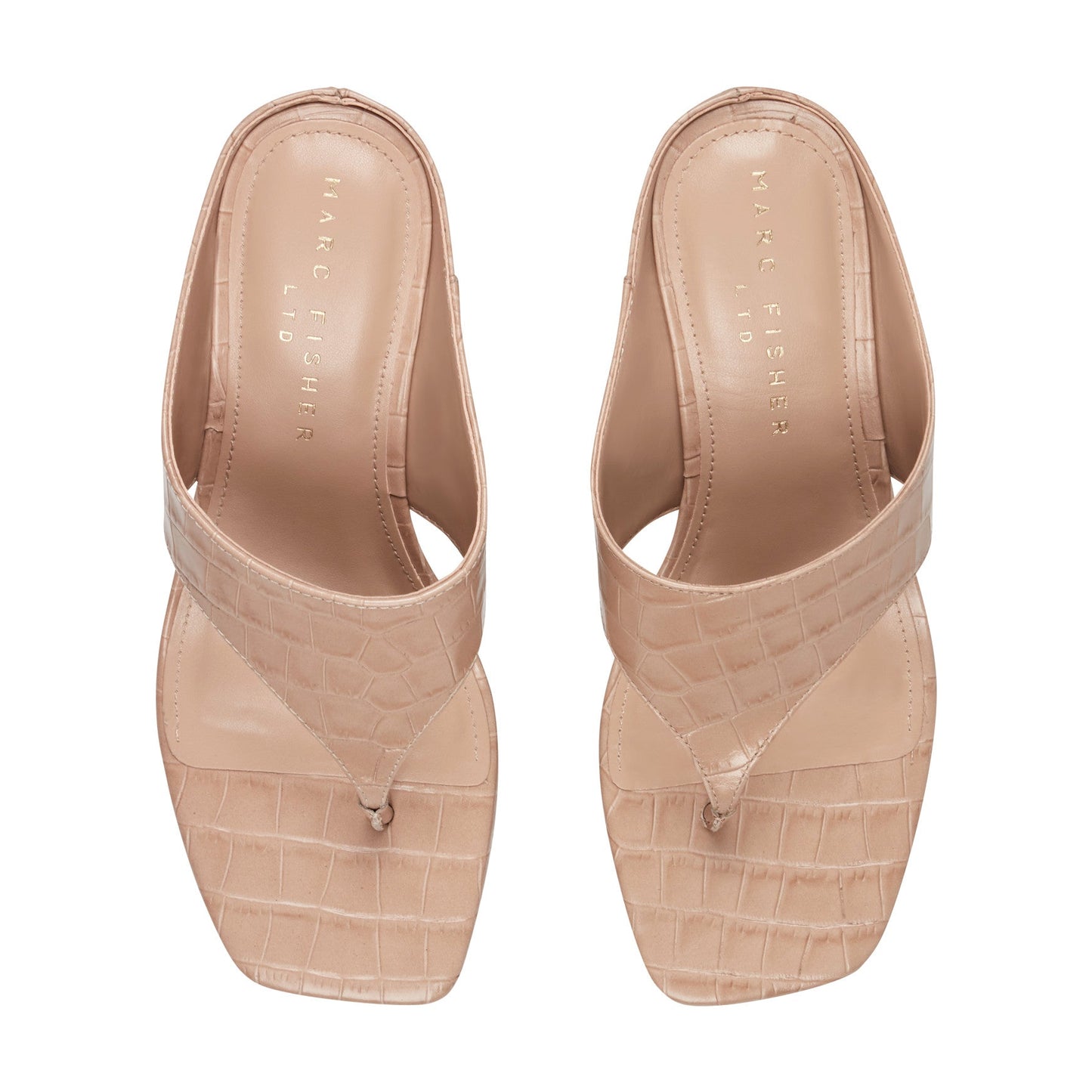 Marc Fisher Adia Leather Thong Sandal - Embossed Natural Leather Croco
