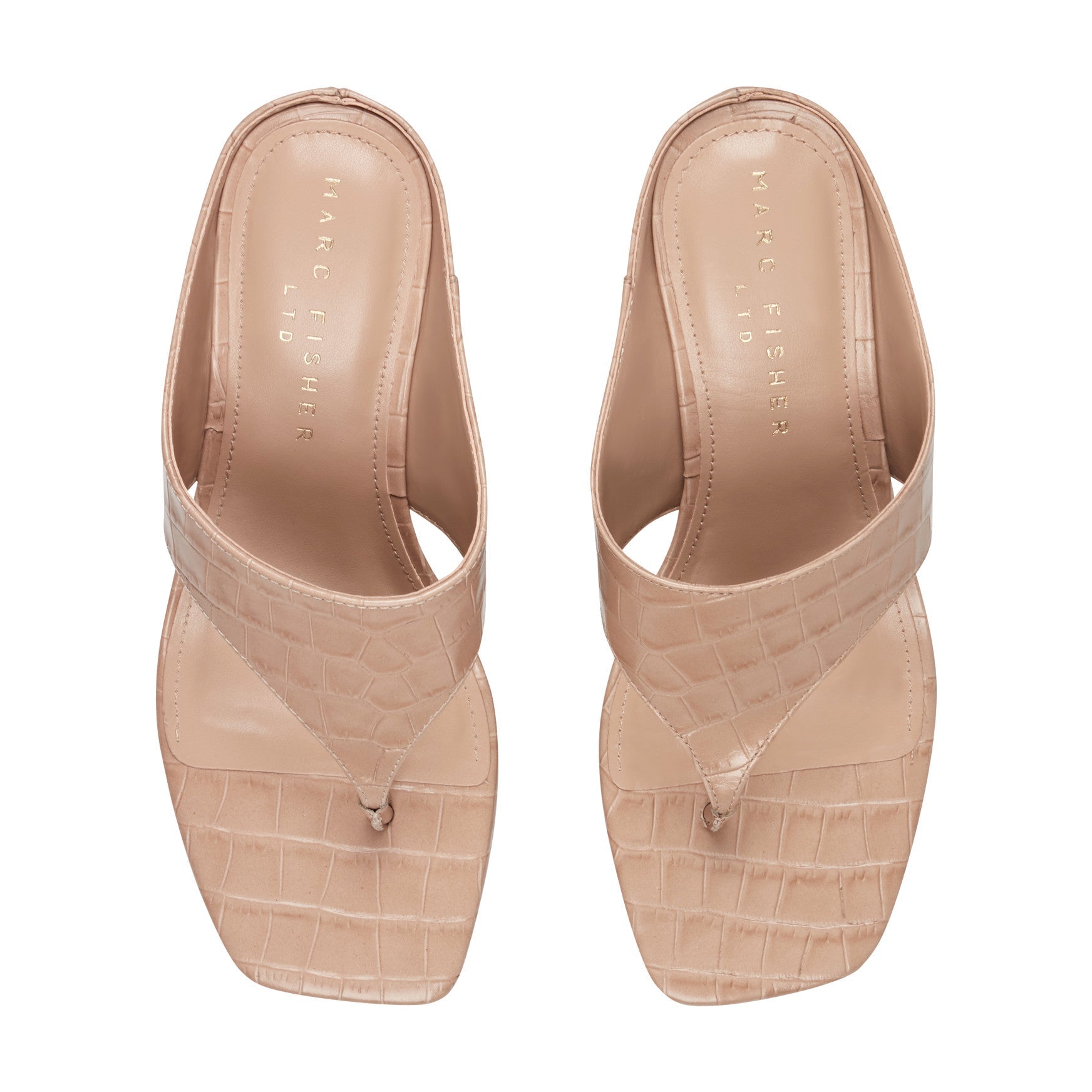 Marc Fisher Adia Leather Thong Sandal - Embossed Natural Leather Croco