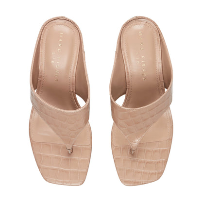 Marc Fisher Adia Leather Thong Sandal - Embossed Natural Leather Croco