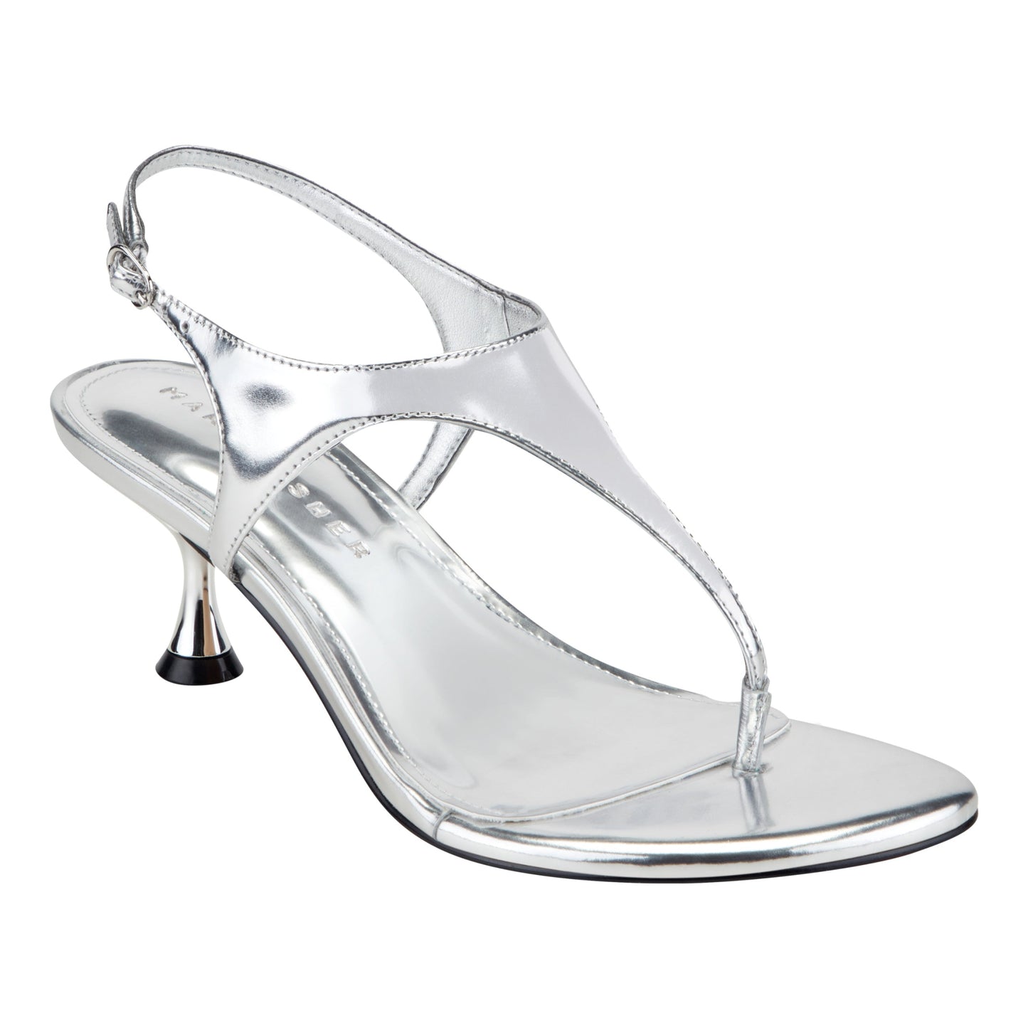 Marc Fisher Pelysa Leather Heeled Thong Sandal - Silver Leather