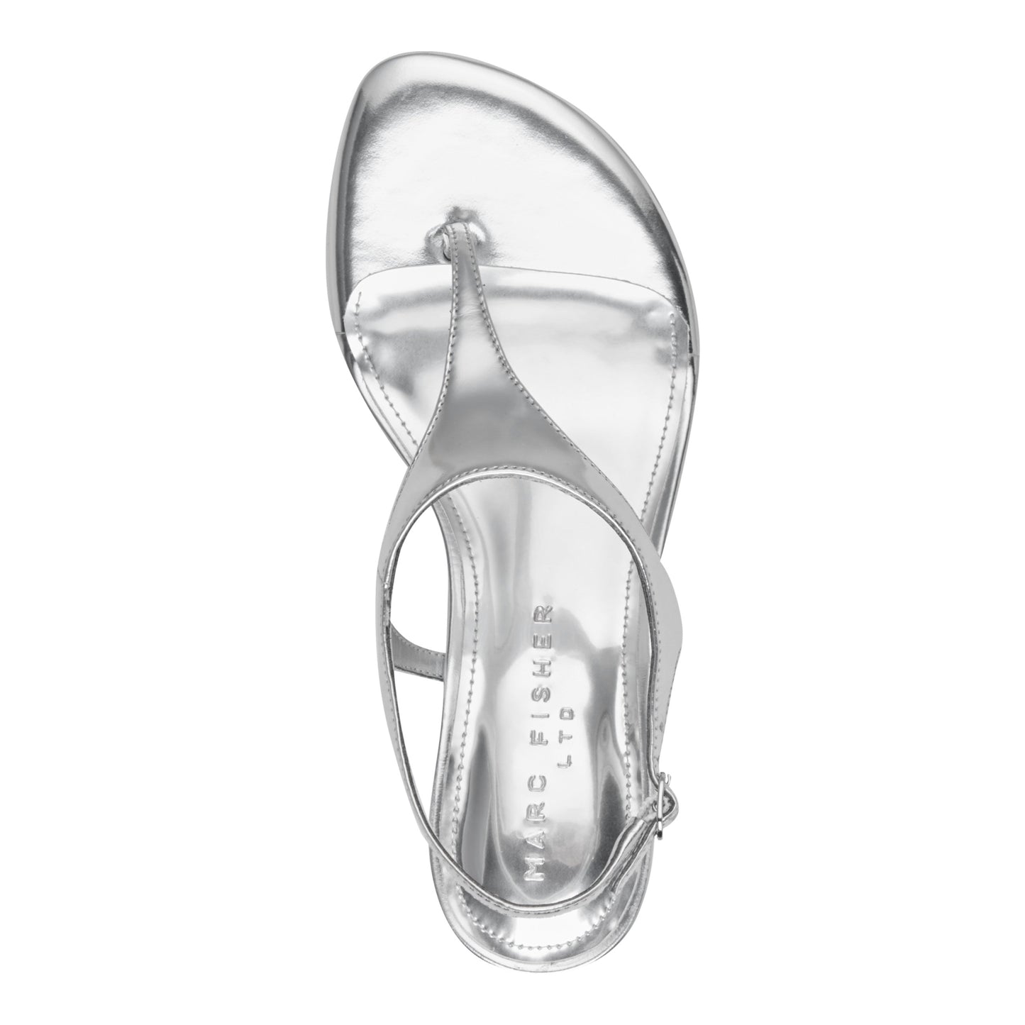 Marc Fisher Pelysa Leather Heeled Thong Sandal - Silver Leather