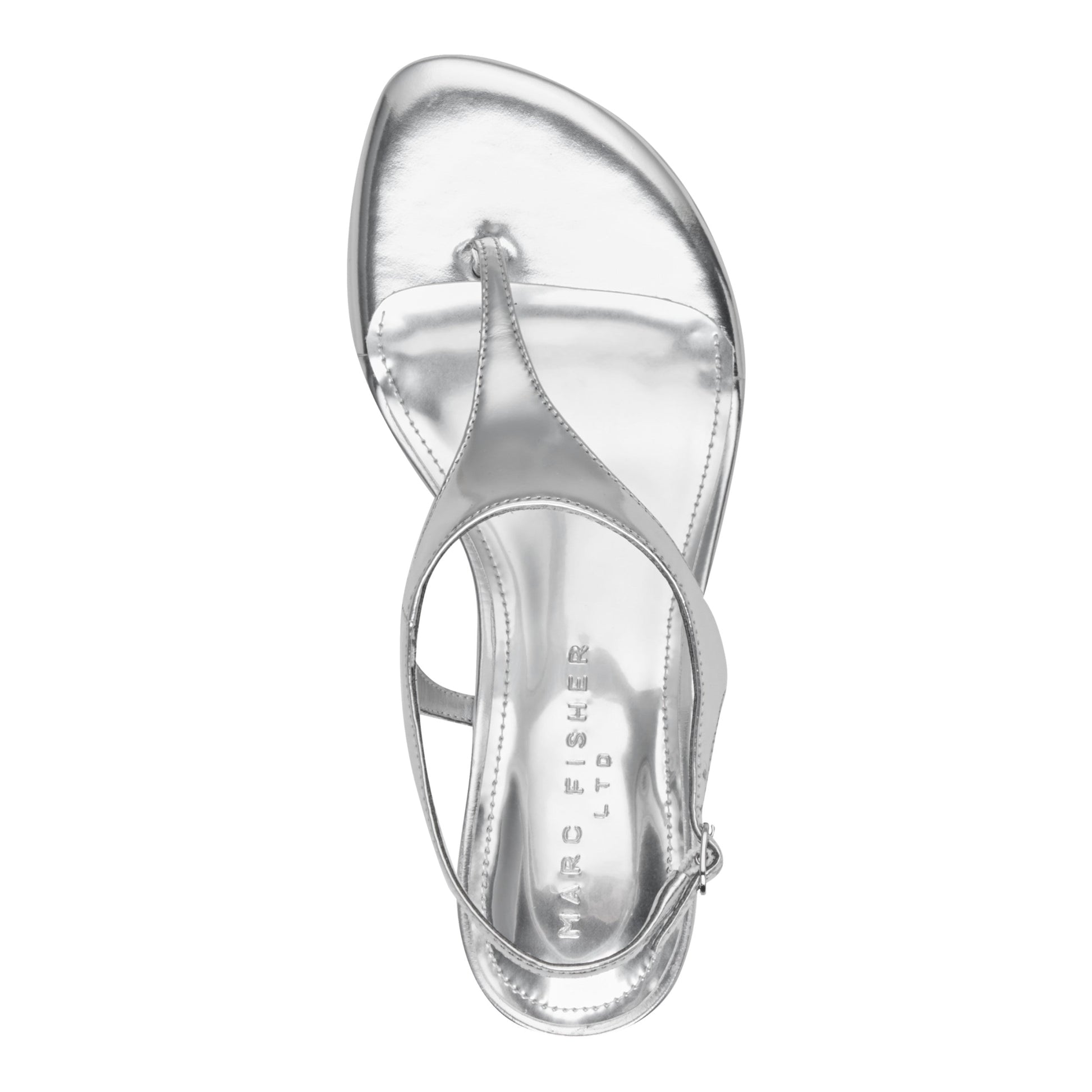 Marc Fisher Pelysa Leather Heeled Thong Sandal - Silver Leather