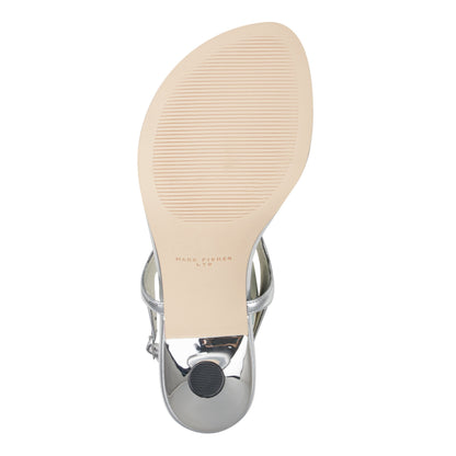 Marc Fisher Pelysa Leather Heeled Thong Sandal - Silver Leather