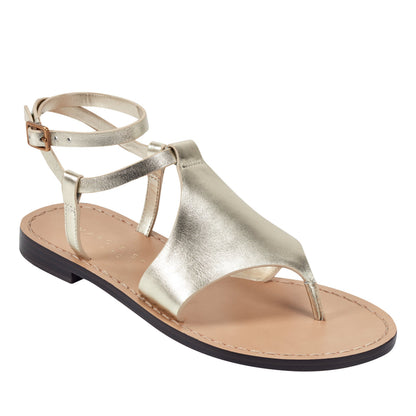 Marc Fisher Lille Thong Flat Leather Sandal - Platino Leather