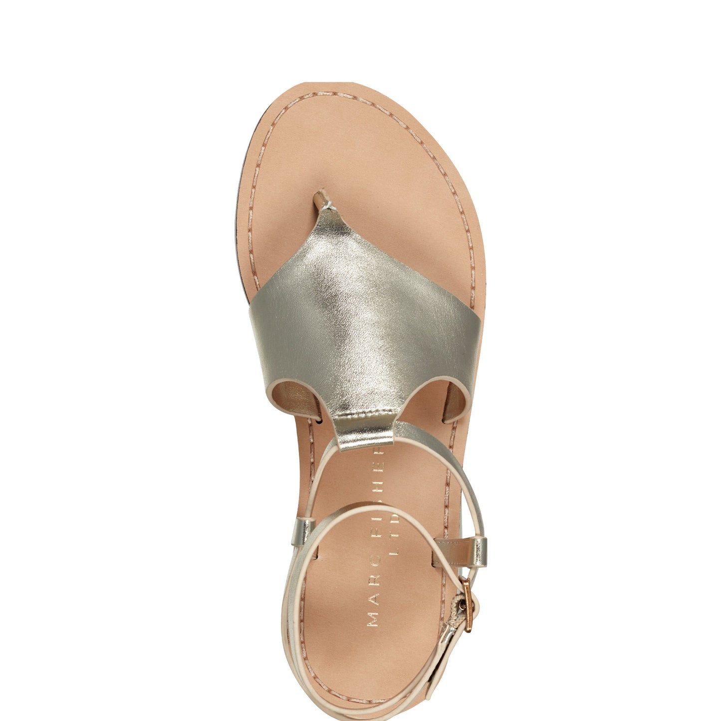 Marc Fisher Lille Thong Flat Leather Sandal - Platino Leather