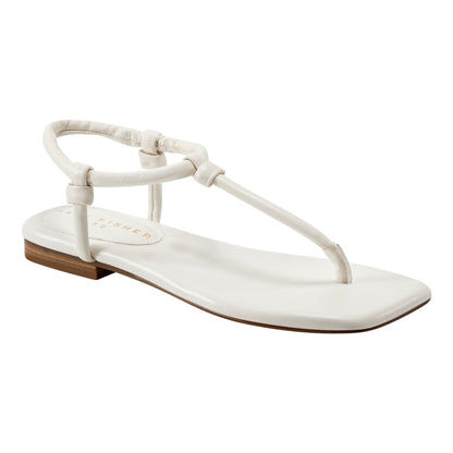 Marc Fisher Maycee Thong Flat Leather Sandal - Chic Cream Leather