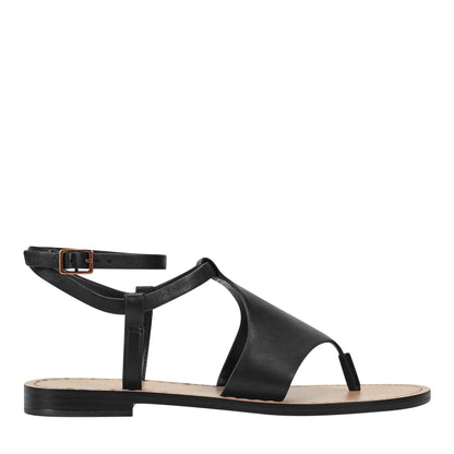 Marc Fisher Lille Thong Flat Leather Sandal - Black Leather