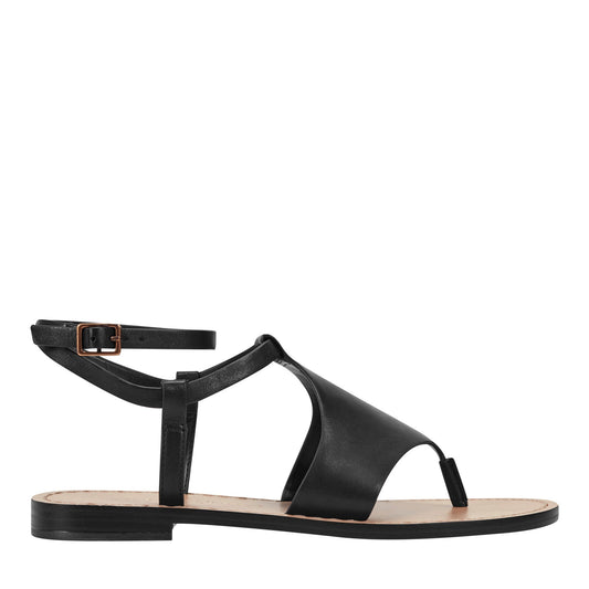 Marc Fisher Lille Thong Flat Leather Sandal - Black Leather