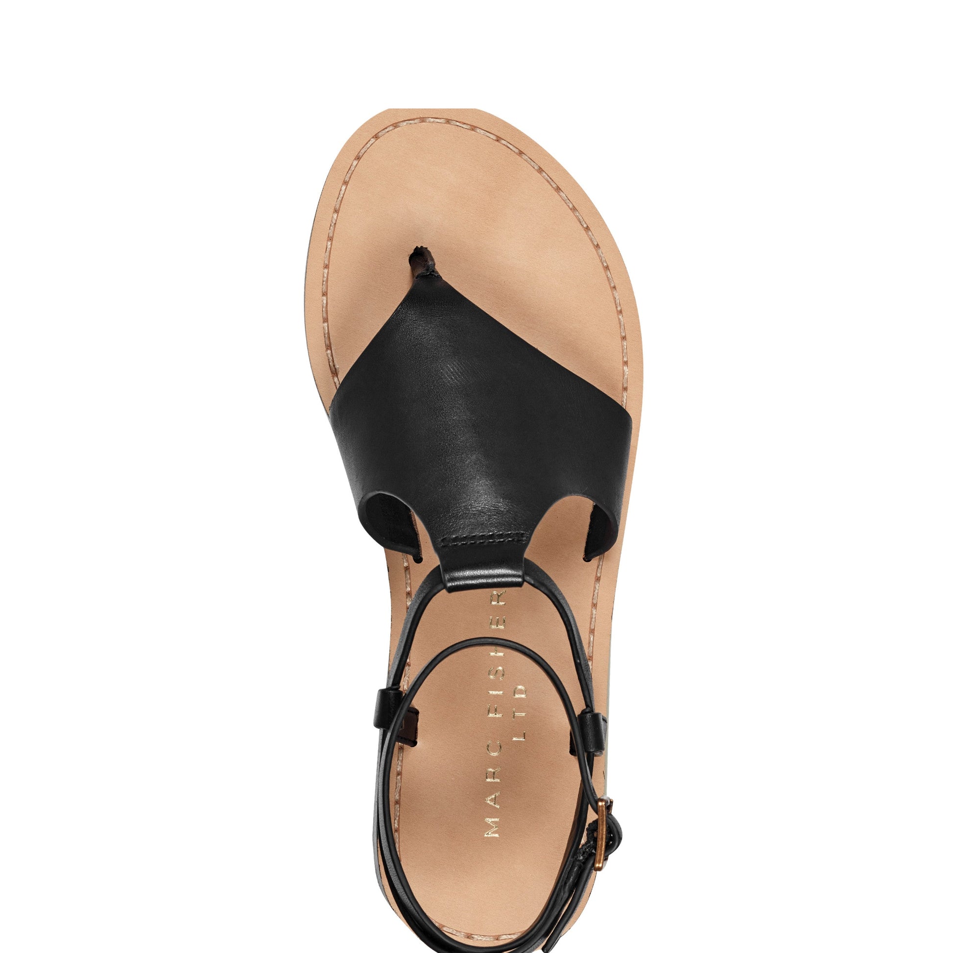 Marc Fisher Lille Thong Flat Leather Sandal - Black Leather