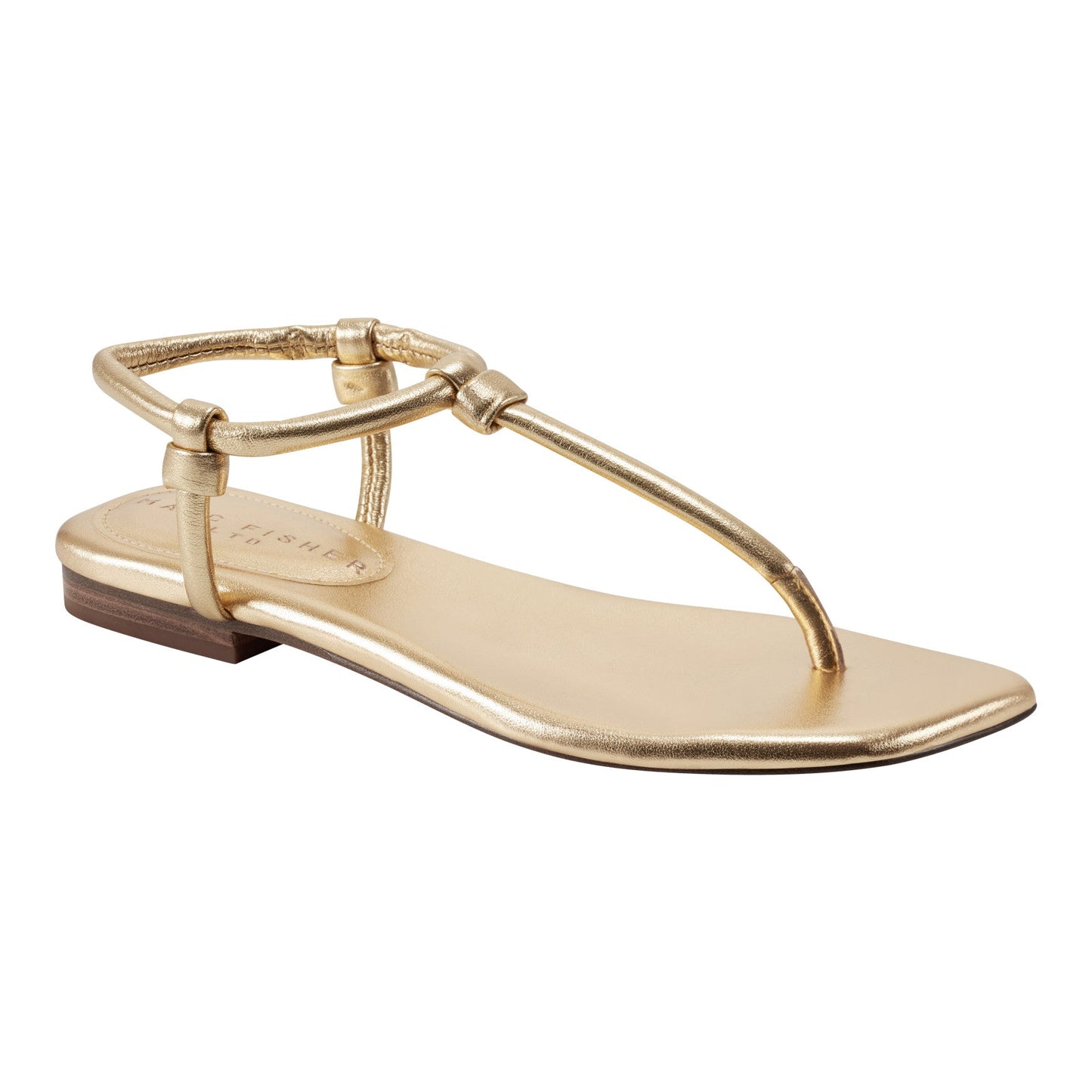 Marc Fisher Maycee Thong Flat Leather Sandal - Gold Leather