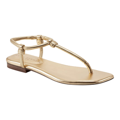 Marc Fisher Maycee Thong Flat Leather Sandal - Gold Leather