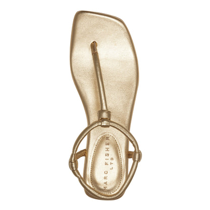 Marc Fisher Maycee Thong Flat Leather Sandal - Gold Leather