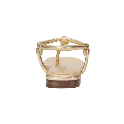 Marc Fisher Maycee Thong Flat Leather Sandal - Gold Leather