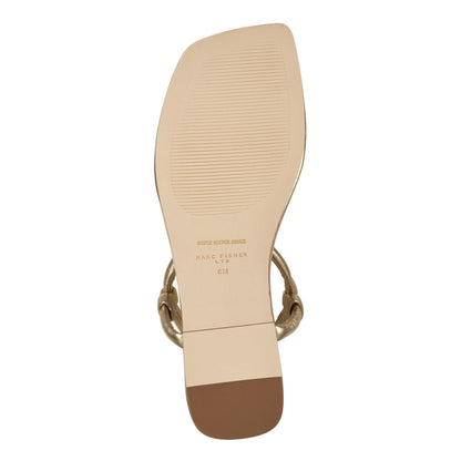 Marc Fisher Maycee Thong Flat Leather Sandal - Gold Leather