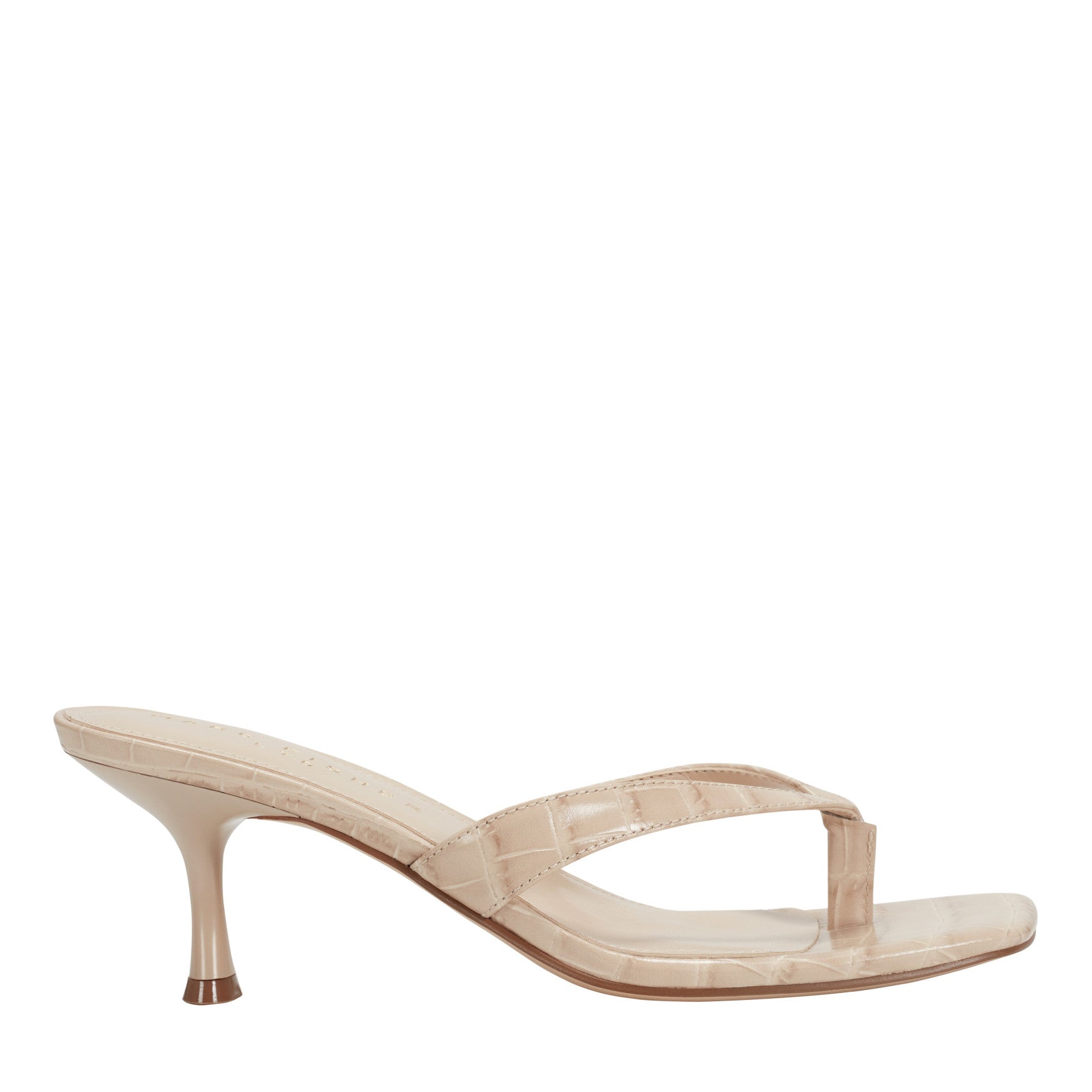Marc Fisher Amelea Leather Thong Sandal - Embossed Natural Croco Leather