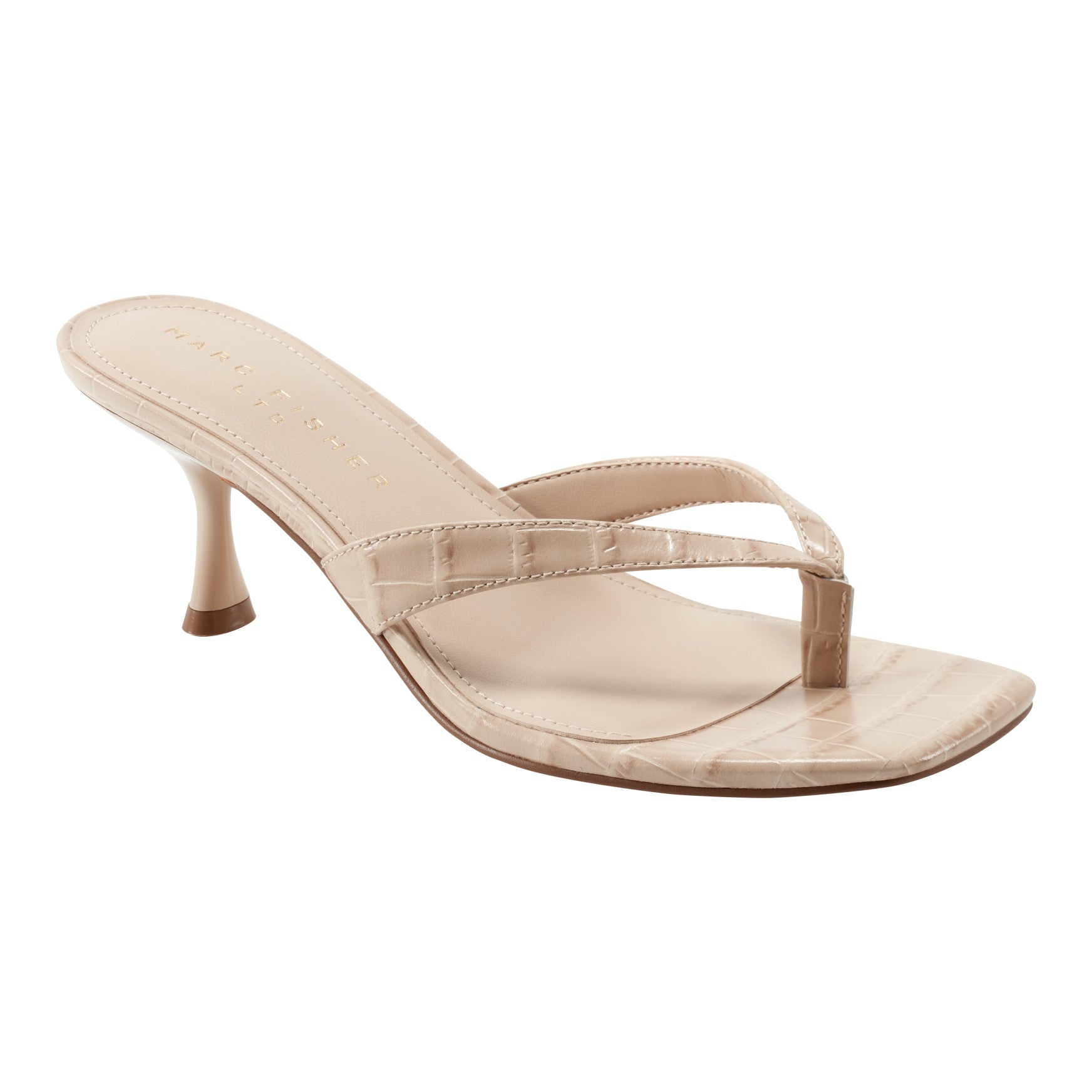 Marc Fisher Amelea Leather Thong Sandal - Embossed Natural Croco Leather