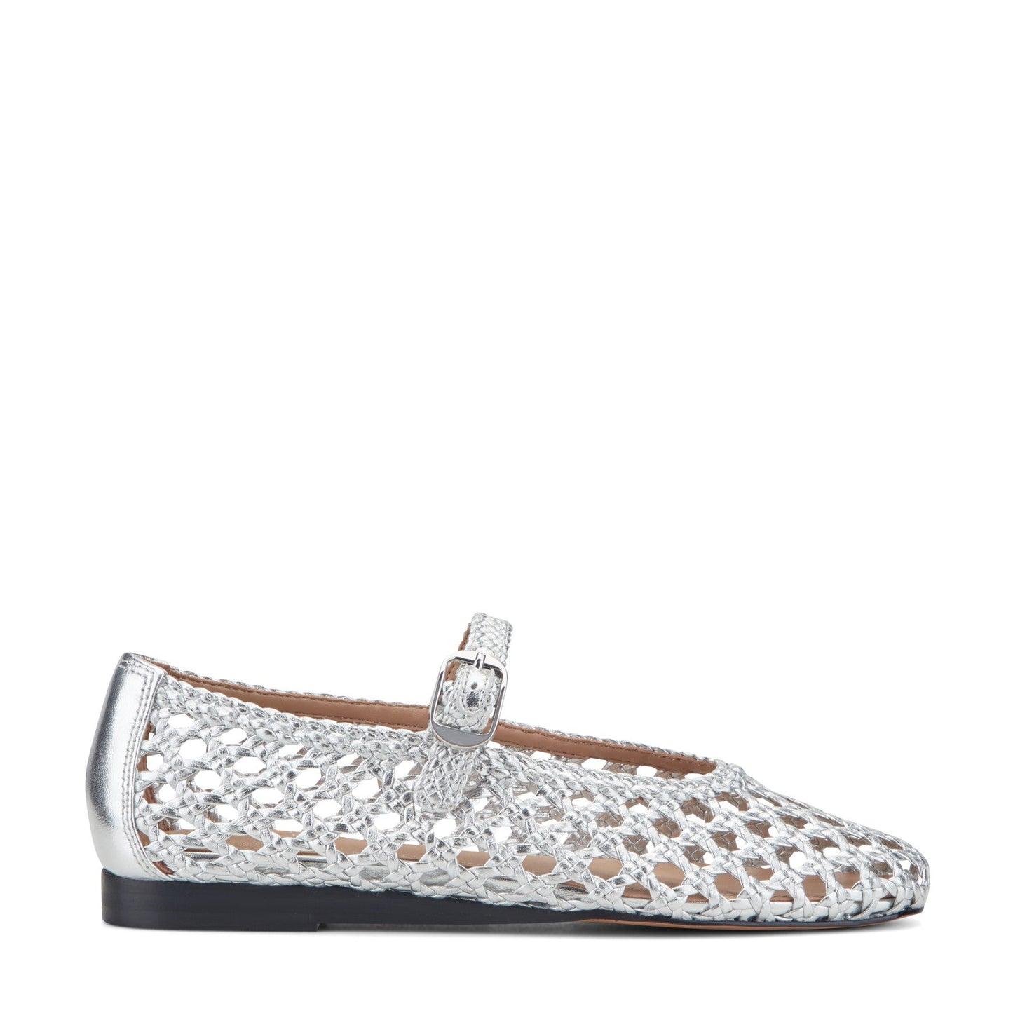 Marc Fisher Evonna Woven Leather Mary Jane Ballet Flat - Silver Leather